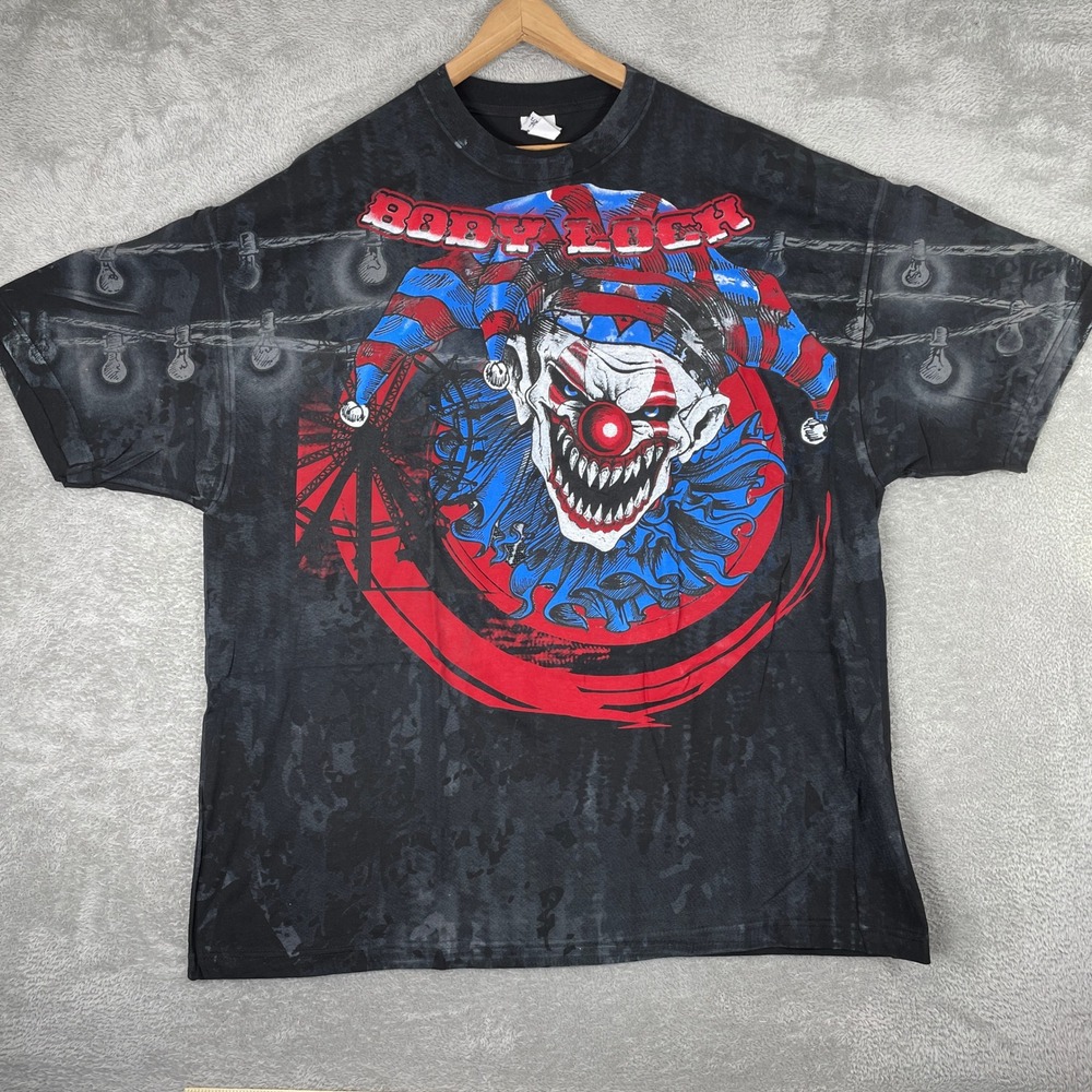 Body Lock Jester Shirt Mens 3XL Black All Over Print Nu Metal Grunge Y2K‎